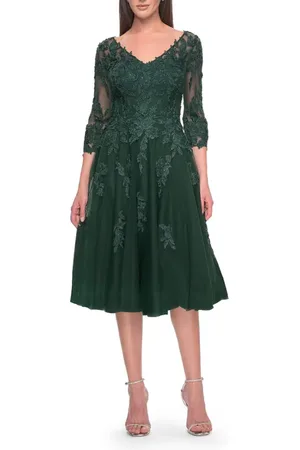 La Femme Tulle and Lace Knee Length Evening Dress in at Nordstrom, Size 12
