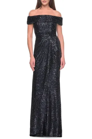 La Femme Off the Shoulder Sequin Gown with Ruching in at Nordstrom, Size 14