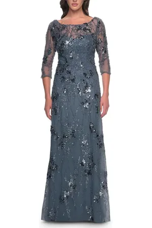 La Femme Beaded Long Mother of the Bride Dress with Illusion Top in at Nordstrom, Size 14