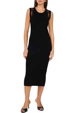 Vince Camuto Mesh Trim Rib Midi Dress in at Nordstrom, Size Medium