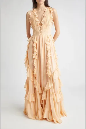 ULLA JOHNSON Florella Ruffle Sleeveless Silk Gown in at Nordstrom, Size 4