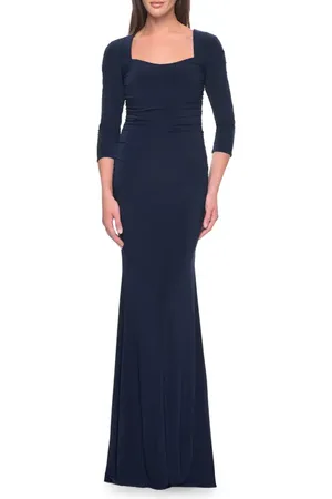 La Femme Long Jersey Evening Dress with Square Neckline and Sleeves in at Nordstrom, Size 14