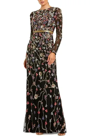 Mac Duggal Hand Embellished Long Sleeve High Neck Gown in at Nordstrom, Size 18