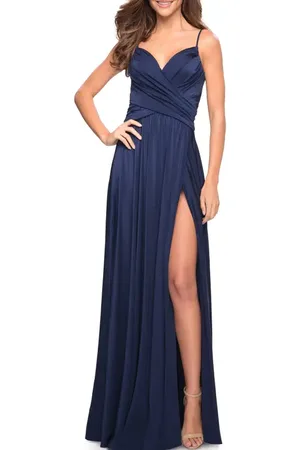 La Femme Elegant Criss-Cross Ruched Bodice Jersey Dress in at Nordstrom, Size 14
