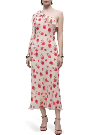 MANGO Rose Ruffle One-Shoulder Maxi Dress in at Nordstrom, Size 6