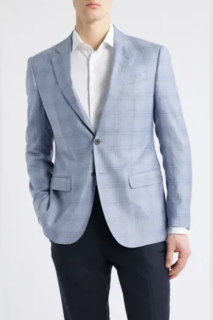 Emporio Armani Pale Blue Plaid Wool Sport Coat in at Nordstrom, Size 40 Us