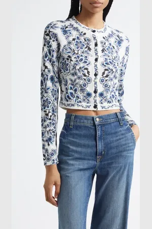 ALICE+OLIVIA Carson Floral Cotton Blend Cardigan in at Nordstrom, Size Medium