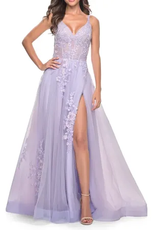 La Femme A-Line Tulle Prom Dress with Scattered Lace Applique in at Nordstrom, Size 00