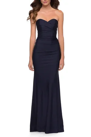 La Femme Strapless Jersey Dress with Ruching and Full Back in at Nordstrom, Size 6