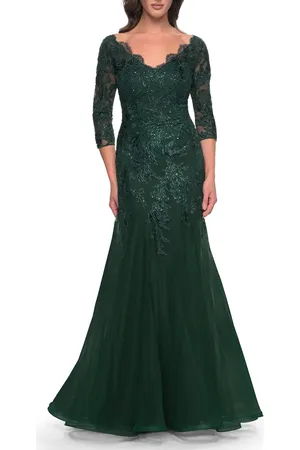 La Femme Mermaid Tulle and Lace Dress with Scallop Detailed Neckline in at Nordstrom, Size 8