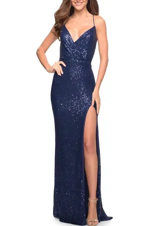 La Femme Long Sequin Gown with Wrap Style Top and Slit in at Nordstrom, Size 4