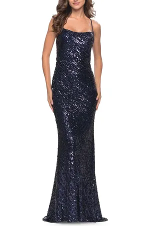La Femme Long Sequin Dress with Lace Up Strappy Back in at Nordstrom, Size 00