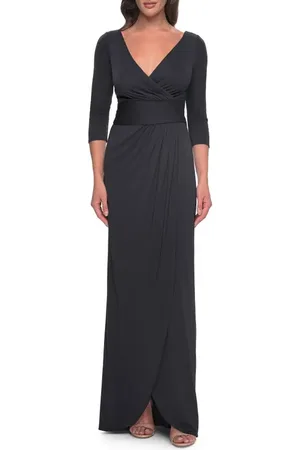 La Femme Simple Chic Jersey Dress with Ruched Waist and V Neckline in at Nordstrom, Size 8
