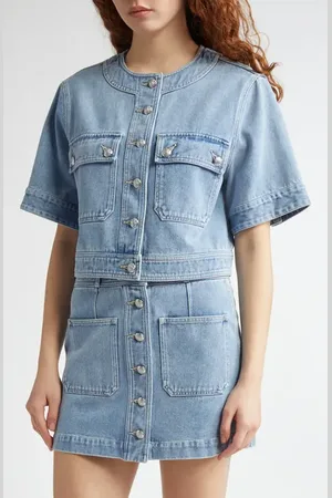VERONICA BEARD Elias Short Sleeve Denim Crop Jacket in at Nordstrom, Size X-Large