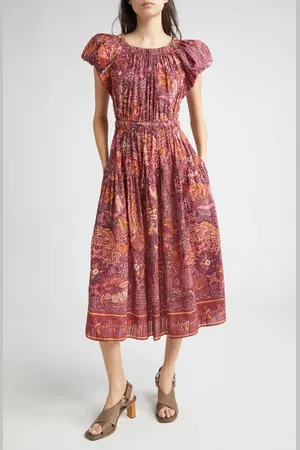 ULLA JOHNSON Abigail Puff Sleeve Cotton Blend Dress in at Nordstrom, Size 4
