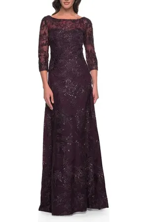 La Femme Beautiful Lace Mother of the Bride Dress with Illusion Neckline in at Nordstrom, Size 6