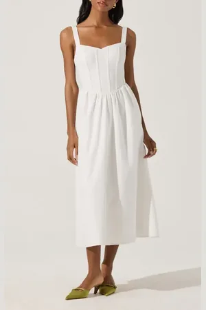 ASTR Structured Cotton Blend Midi Fit & Flare Dress in at Nordstrom, Size Large