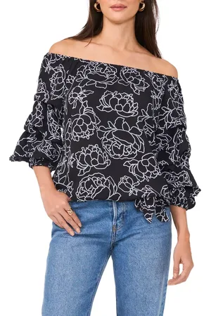 Vince Camuto Floral Off the Shoulder Bubble Sleeve Top in at Nordstrom, Size X-Small