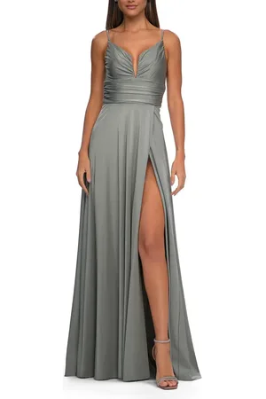 La Femme Versatile Long Jersey Gown with V and Slit in at Nordstrom, Size 12