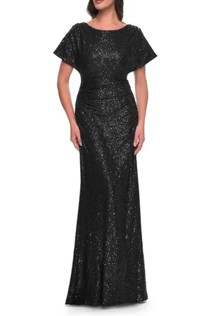 La Femme Sequin Stretch Evening Dress with High Neckline and Dolman Sleeves in at Nordstrom, Size 6
