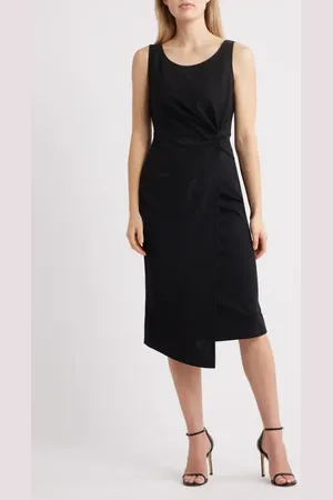 Connected Apparel Side Knot Sleeveless Sheath Midi Dress in at Nordstrom, Size 4