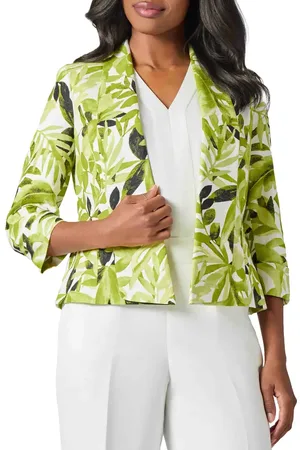 Kasper Fly Away Leaf Print Linen Blend Jacket in at Nordstrom, Size 8