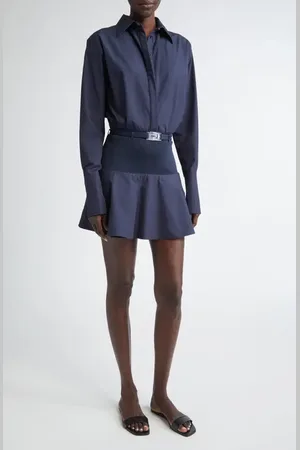 BRANDON MAXWELL Irene Long Sleeve Mixed Media Shirtdress in at Nordstrom, Size 2