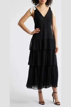 Julia Jordan Contrast Bow Detail Tiered Dress in at Nordstrom, Size 6
