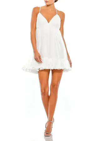 Mac Duggal Ruffle V-Neck Criss-Cross Mini Dress in at Nordstrom, Size 0