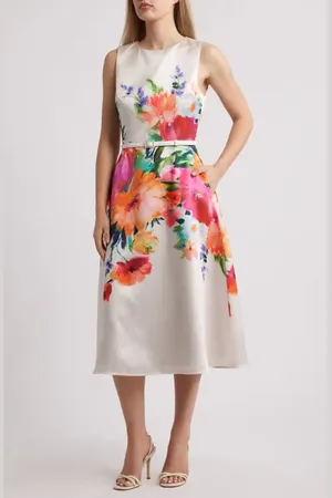 Julia Jordan Mika Placed Floral Cocktail Midi Dress in at Nordstrom, Size 16