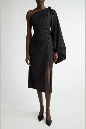Carolina Herrera One-Shoulder Balloon Sleeve Stretch Cotton Midi Dress in at Nordstrom, Size 12