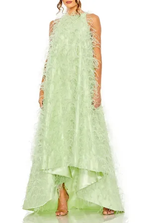 Mac Duggal Satin Feather High-Low Evening Dress with Trapeze Silhouette in at Nordstrom, Size 2