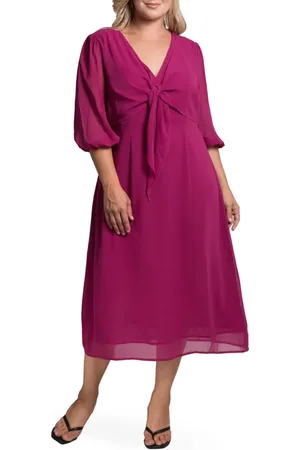 Standards & Practices Kenna Tie Front Chiffon Midi Dress in at Nordstrom, Size 1X