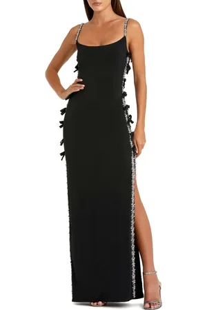 Mac Duggal Scoop Neck Jersey Gown with Embellished Straps, Thigh-High Slit & Side Bow Detail in at Nordstrom, Size 6