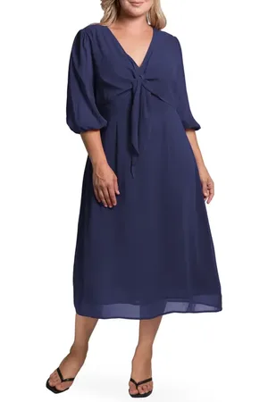 Standards & Practices Kenna Tie Front Chiffon Midi Dress in at Nordstrom, Size 1X