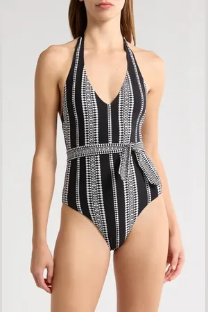 Lemlem Lidya Tie Waist Halter One-Piece Swimsuit in at Nordstrom, Size X-Small