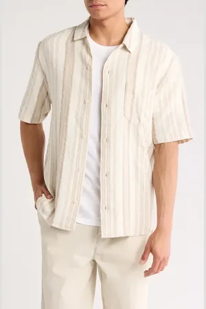 Corridor Bari Stripe Linen & Cotton Camp Shirt in at Nordstrom, Size Xx-Large