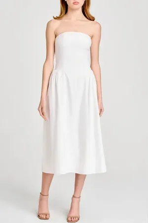 WAYF Giulia Strapless Linen Blend Midi Sundress in at Nordstrom, Size Large