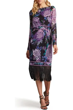 Tadashi Shoji Floral Fringe Detail Long Sleeve Dress in at Nordstrom, Size 4