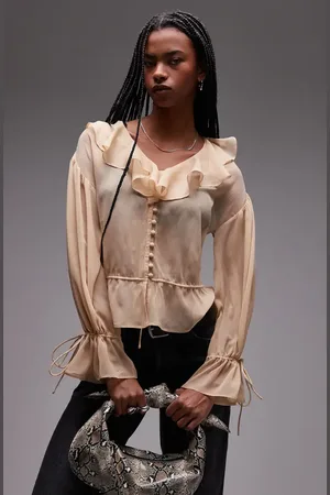 Topshop Ruffle Tie Front Sheer Top in at Nordstrom, Size 6 Us