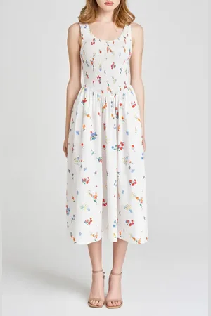 WAYF Dana Floral Smocked Bodice Stretch Cotton Midi Dress in at Nordstrom, Size X-Large