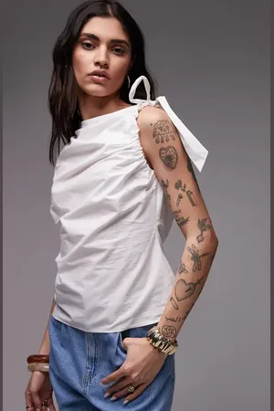 Topshop Tie Shoulder Sleeveless Cotton Top in at Nordstrom, Size 4 Us