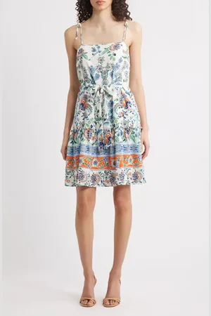 Julia Jordan Floral Border Print Cotton Sundress in at Nordstrom, Size X-Small