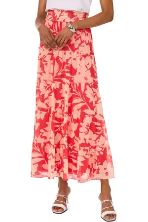 Vince Camuto Floral Tiered Smocked Waist Maxi Skirt in at Nordstrom, Size Large
