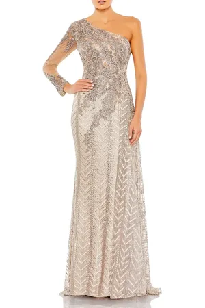 Mac Duggal Hand-Embellished Gown with Floral Beaded Mesh & Chevron Sequin Detailing in at Nordstrom, Size 2
