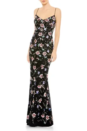 Mac Duggal Embellished Spaghetti Strap Lace Up Gown in at Nordstrom, Size 10