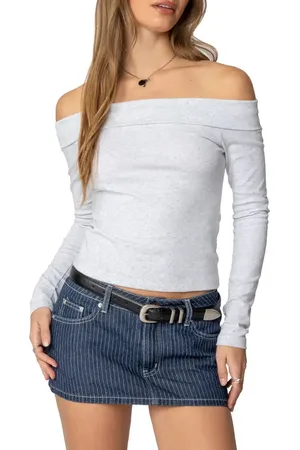 Edikted Claudie Foldover Off the Shoulder Top in at Nordstrom, Size Small