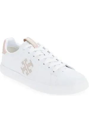 Tory Burch Double T Howell Court Sneaker in Titanium White /Shell Pink at Nordstrom, Size 9