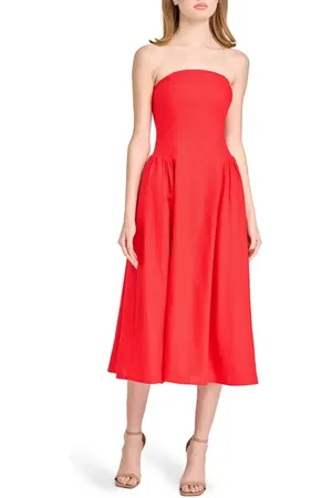 WAYF Giulia Strapless Linen Blend Midi Sundress in at Nordstrom, Size Large