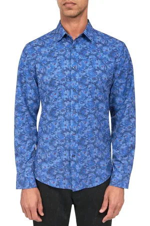 Brooklyn Brigade Slim Fit Denim Floral 4-Way Stretch Performance Long Sleeve Shirt in at Nordstrom, Size Xx-Large